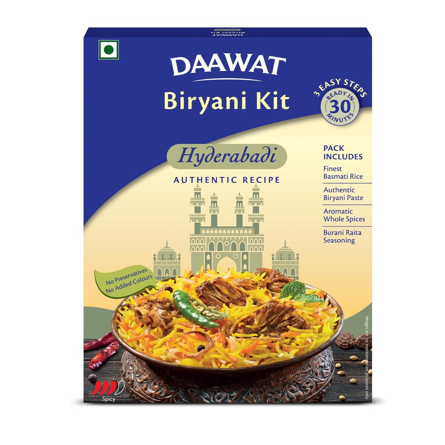 Daawat Hyderabadi Biryani Kit (Pack of 3) | Ready in 30 Minutes | Authentic Biryani Meal Kit with Premium Basmati Rice & Spices | 327gm x 3| 981 gm | 2.16 lbs