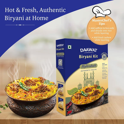 Daawat Hyderabadi Biryani Kit (Pack of 3) | Ready in 30 Minutes | Authentic Biryani Meal Kit with Premium Basmati Rice & Spices | 327gm x 3| 981 gm | 2.16 lbs