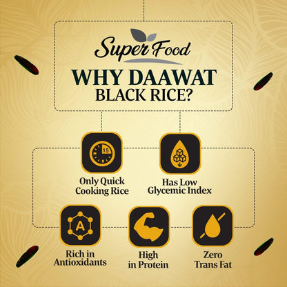 Daawat Black Rice Immuno Plus | 1KG Pack | Superfood with High Protein, Rich in Antioxidants, Low Fat & High Fibre | Whole Grain Gluten-Free Rice | Immunity Booster