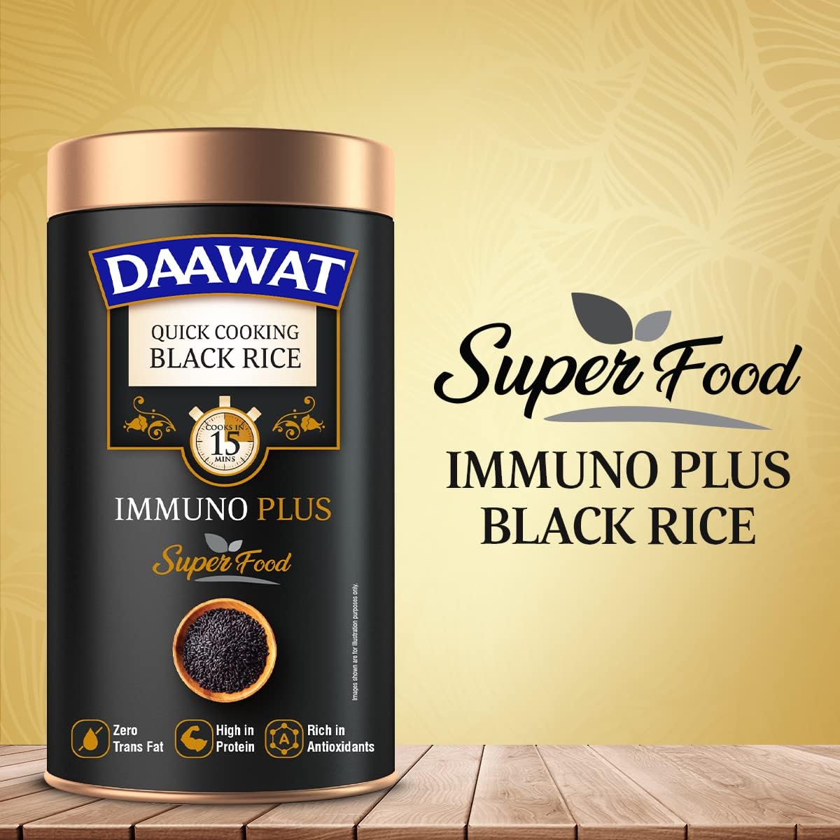 Daawat Black Rice Immuno Plus | 1KG Pack | Superfood with High Protein, Rich in Antioxidants, Low Fat & High Fibre | Whole Grain Gluten-Free Rice | Immunity Booster