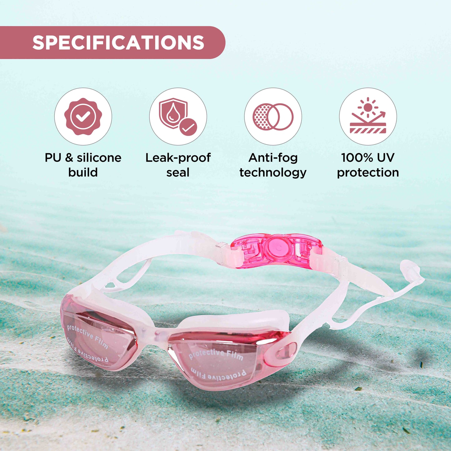 ENDLESS EL1005 Stylish Swimming Goggle with Anti-Fog and UV Protection | Material: Silicon, PU | Attached Ear Buds and Adjustable Strap | Soft Silicone Gasket for Leak Proof | With Hard Case