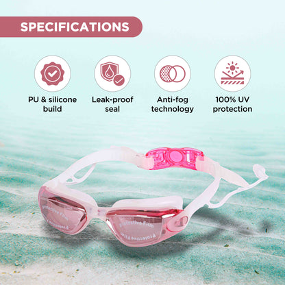 ENDLESS EL1005 Stylish Swimming Goggle with Anti-Fog and UV Protection | Material: Silicon, PU | Attached Ear Buds and Adjustable Strap | Soft Silicone Gasket for Leak Proof | With Hard Case