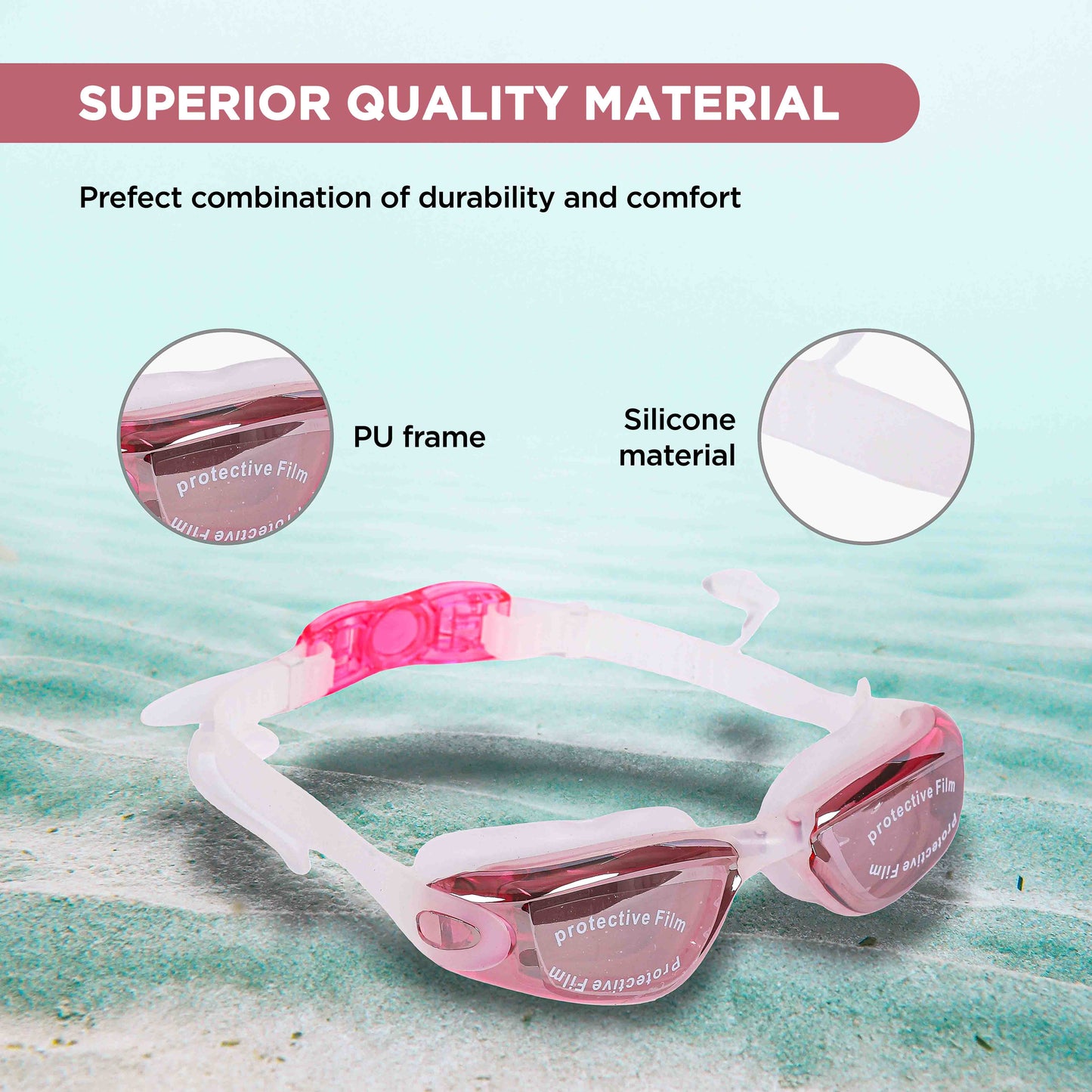 ENDLESS EL1005 Stylish Swimming Goggle with Anti-Fog and UV Protection | Material: Silicon, PU | Attached Ear Buds and Adjustable Strap | Soft Silicone Gasket for Leak Proof | With Hard Case