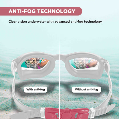 ENDLESS EL1005 Stylish Swimming Goggle with Anti-Fog and UV Protection | Material: Silicon, PU | Attached Ear Buds and Adjustable Strap | Soft Silicone Gasket for Leak Proof | With Hard Case