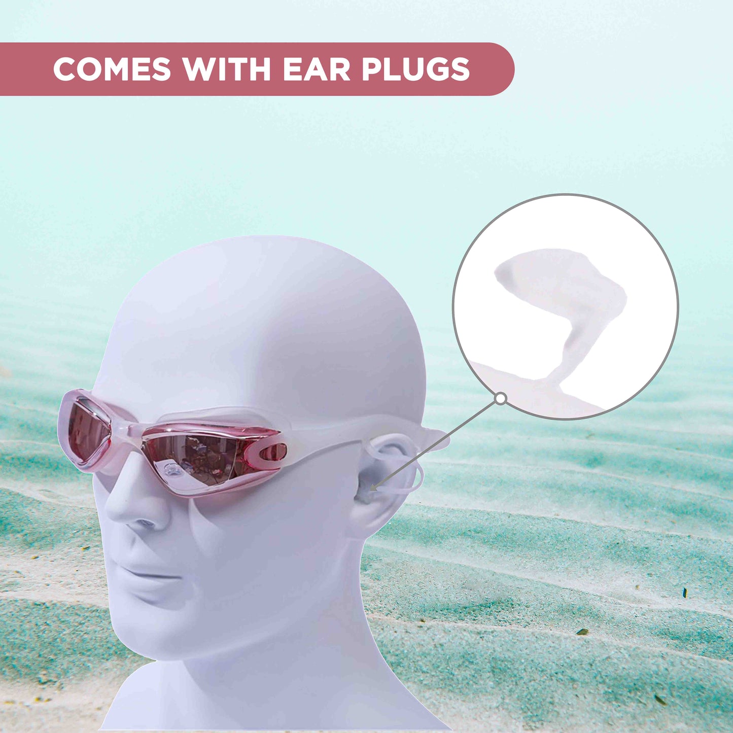 ENDLESS EL1005 Stylish Swimming Goggle with Anti-Fog and UV Protection | Material: Silicon, PU | Attached Ear Buds and Adjustable Strap | Soft Silicone Gasket for Leak Proof | With Hard Case