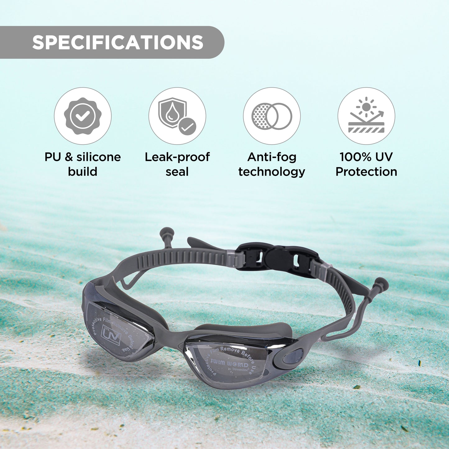 ENDLESS EL1005 Stylish Swimming Goggle with Anti-Fog and UV Protection | Material: Silicon, PU | Attached Ear Buds and Adjustable Strap | Soft Silicone Gasket for Leak Proof | With Hard Case