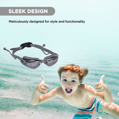 ENDLESS EL1005 Stylish Swimming Goggle with Anti-Fog and UV Protection | Material: Silicon, PU | Attached Ear Buds and Adjustable Strap | Soft Silicone Gasket for Leak Proof | With Hard Case