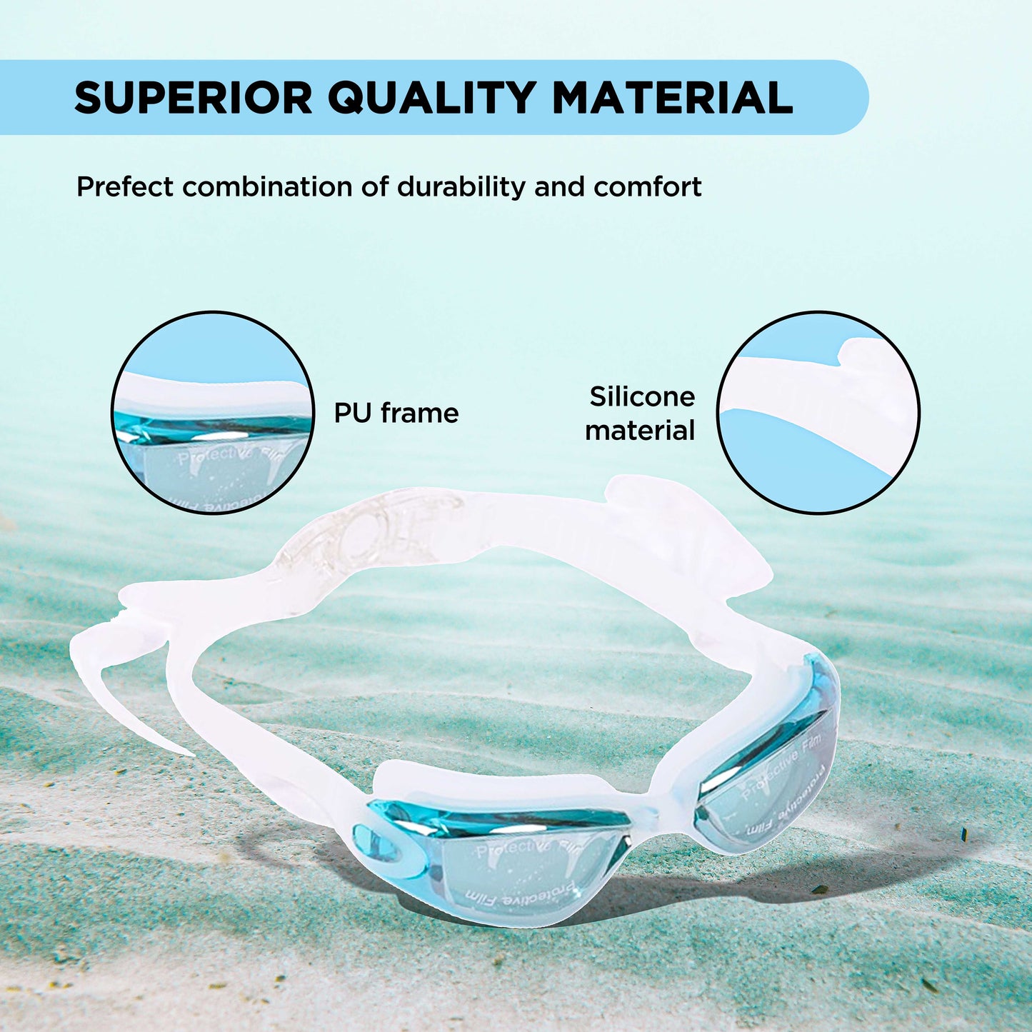 ENDLESS EL1005 Stylish Swimming Goggle with Anti-Fog and UV Protection | Material: Silicon, PU | Attached Ear Buds and Adjustable Strap | Soft Silicone Gasket for Leak Proof | With Hard Case