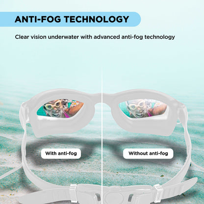 ENDLESS EL1005 Stylish Swimming Goggle with Anti-Fog and UV Protection | Material: Silicon, PU | Attached Ear Buds and Adjustable Strap | Soft Silicone Gasket for Leak Proof | With Hard Case