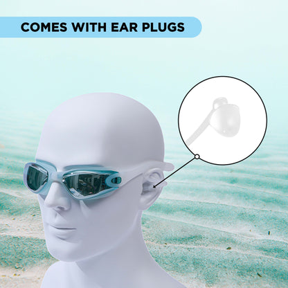 ENDLESS EL1005 Stylish Swimming Goggle with Anti-Fog and UV Protection | Material: Silicon, PU | Attached Ear Buds and Adjustable Strap | Soft Silicone Gasket for Leak Proof | With Hard Case