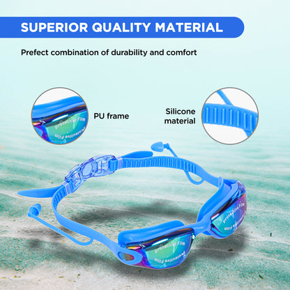 ENDLESS EL1005 Stylish Swimming Goggle with Anti-Fog and UV Protection | Material: Silicon, PU | Attached Ear Buds and Adjustable Strap | Soft Silicone Gasket for Leak Proof | With Hard Case