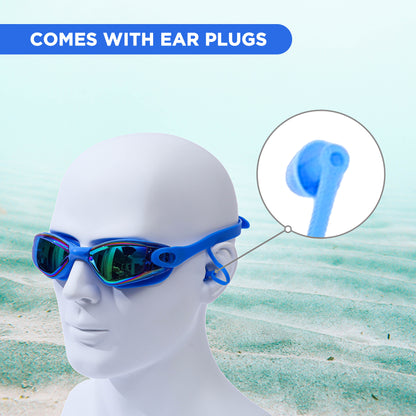 ENDLESS EL1005 Stylish Swimming Goggle with Anti-Fog and UV Protection | Material: Silicon, PU | Attached Ear Buds and Adjustable Strap | Soft Silicone Gasket for Leak Proof | With Hard Case