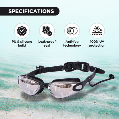 ENDLESS EL1005 Stylish Swimming Goggle with Anti-Fog and UV Protection | Material: Silicon, PU | Attached Ear Buds and Adjustable Strap | Soft Silicone Gasket for Leak Proof | With Hard Case