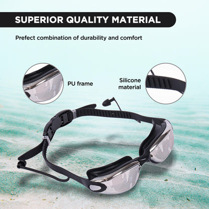 ENDLESS EL1005 Stylish Swimming Goggle with Anti-Fog and UV Protection | Material: Silicon, PU | Attached Ear Buds and Adjustable Strap | Soft Silicone Gasket for Leak Proof | With Hard Case