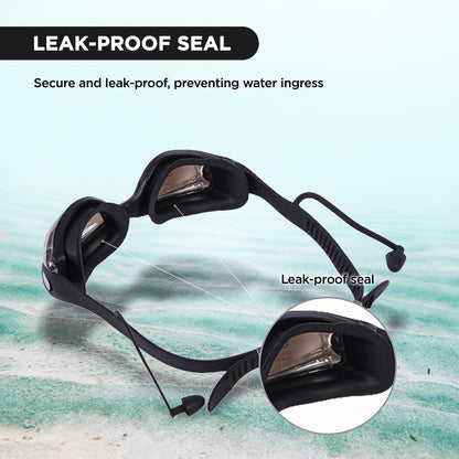 ENDLESS EL1005 Stylish Swimming Goggle with Anti-Fog and UV Protection | Material: Silicon, PU | Attached Ear Buds and Adjustable Strap | Soft Silicone Gasket for Leak Proof | With Hard Case