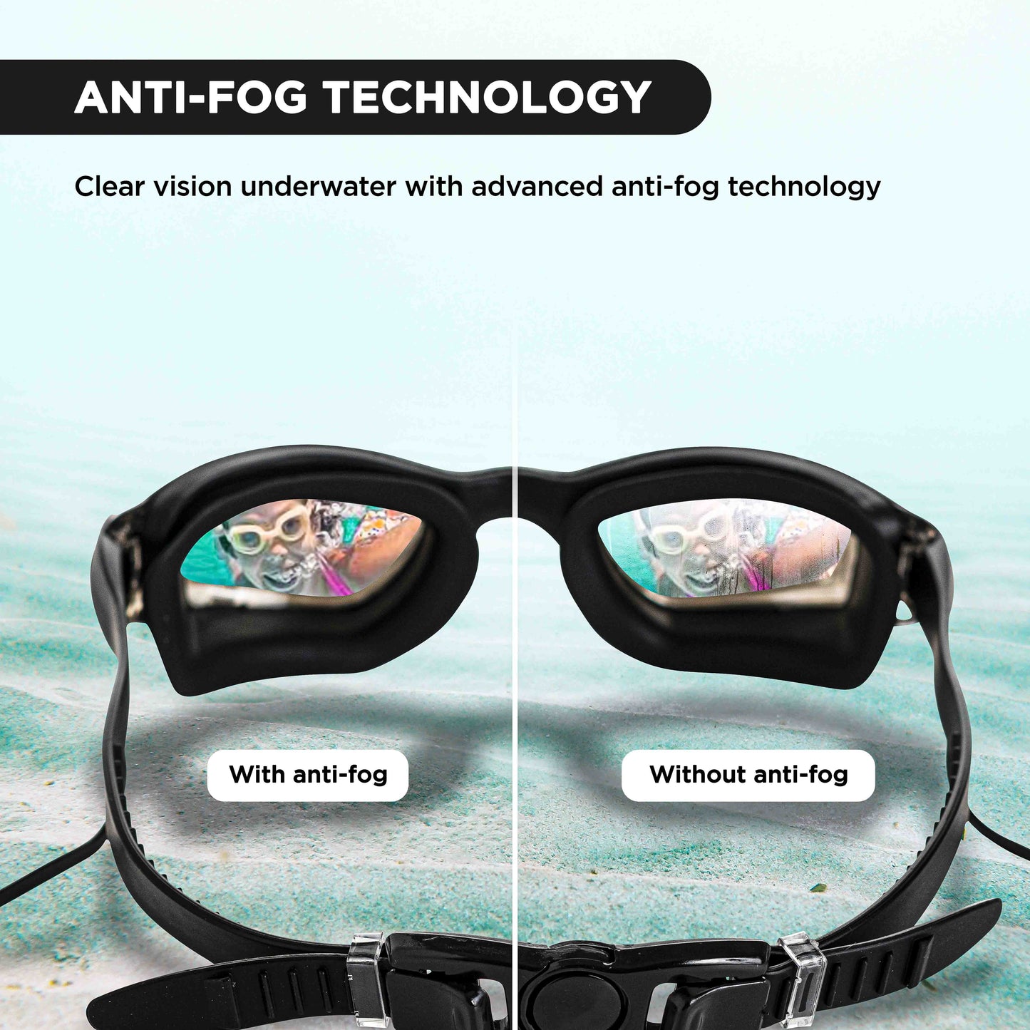 ENDLESS EL1005 Stylish Swimming Goggle with Anti-Fog and UV Protection | Material: Silicon, PU | Attached Ear Buds and Adjustable Strap | Soft Silicone Gasket for Leak Proof | With Hard Case