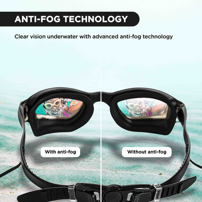 ENDLESS EL1005 Stylish Swimming Goggle with Anti-Fog and UV Protection | Material: Silicon, PU | Attached Ear Buds and Adjustable Strap | Soft Silicone Gasket for Leak Proof | With Hard Case