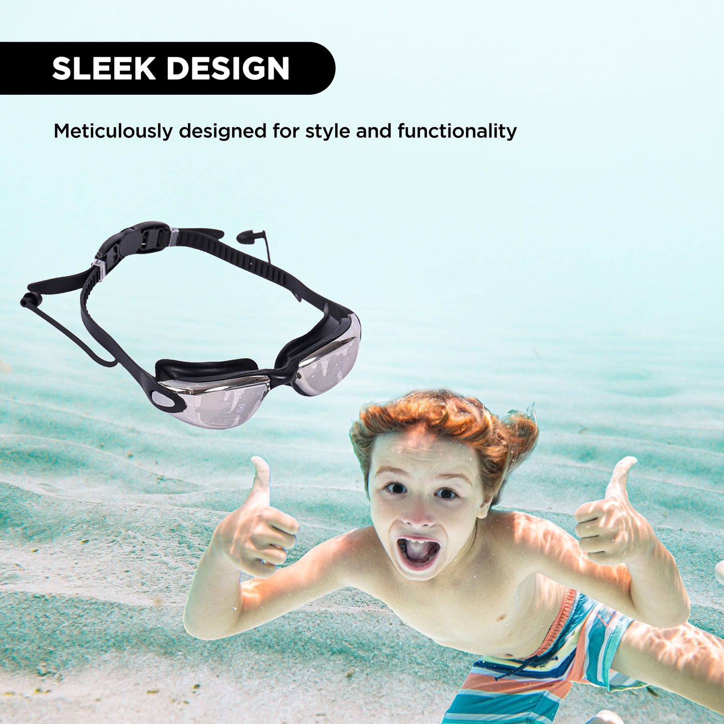 ENDLESS EL1005 Stylish Swimming Goggle with Anti-Fog and UV Protection | Material: Silicon, PU | Attached Ear Buds and Adjustable Strap | Soft Silicone Gasket for Leak Proof | With Hard Case