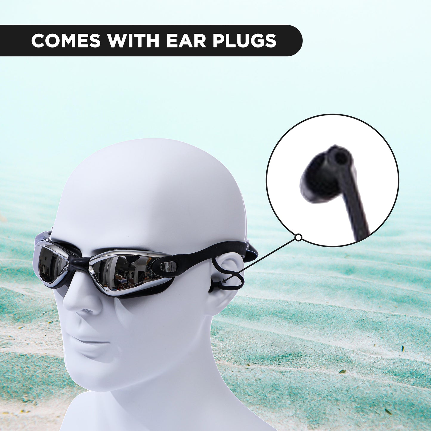 ENDLESS EL1005 Stylish Swimming Goggle with Anti-Fog and UV Protection | Material: Silicon, PU | Attached Ear Buds and Adjustable Strap | Soft Silicone Gasket for Leak Proof | With Hard Case