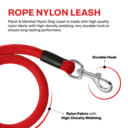 Red rope nylon leash with durable hook on a white background