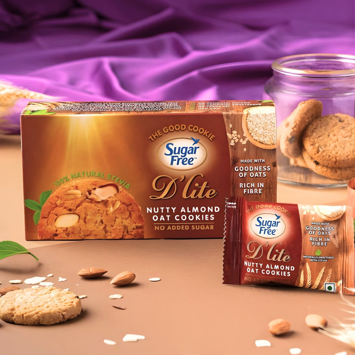 Sugar Free Almond Cookies, Crunchy Nutty Biscuits with Almonds, No Added Sugar Cookies for Snacking, Tea-Time Cookies, 150g (Pack of 3, 450g)