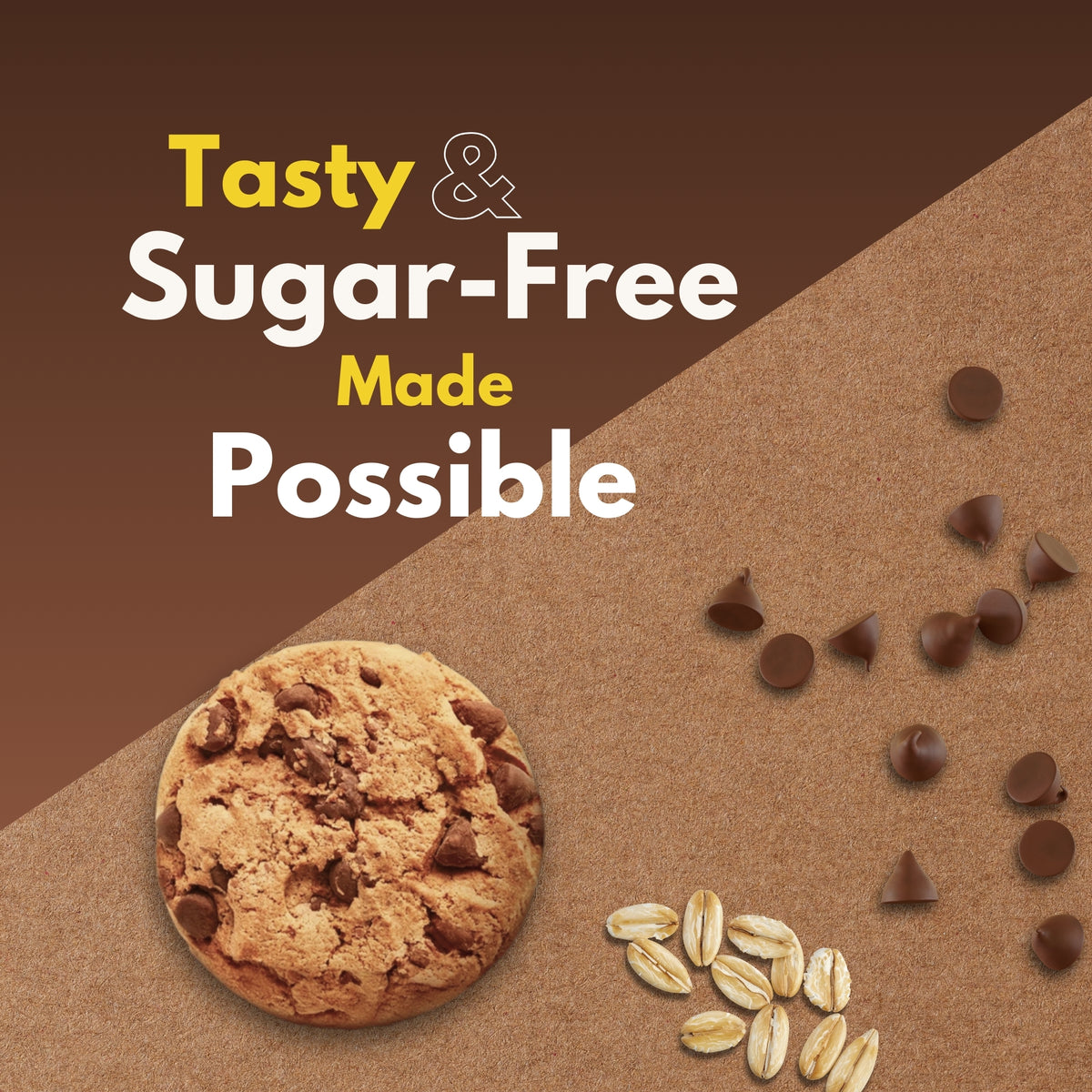 Sugar Free Chocolate Chip Cookies, Crunchy Cookies with Choco Chips, No Added Sugar Biscuits for Snacking, Tea-Time Cookies, 150g (Pack of 3, 450g)