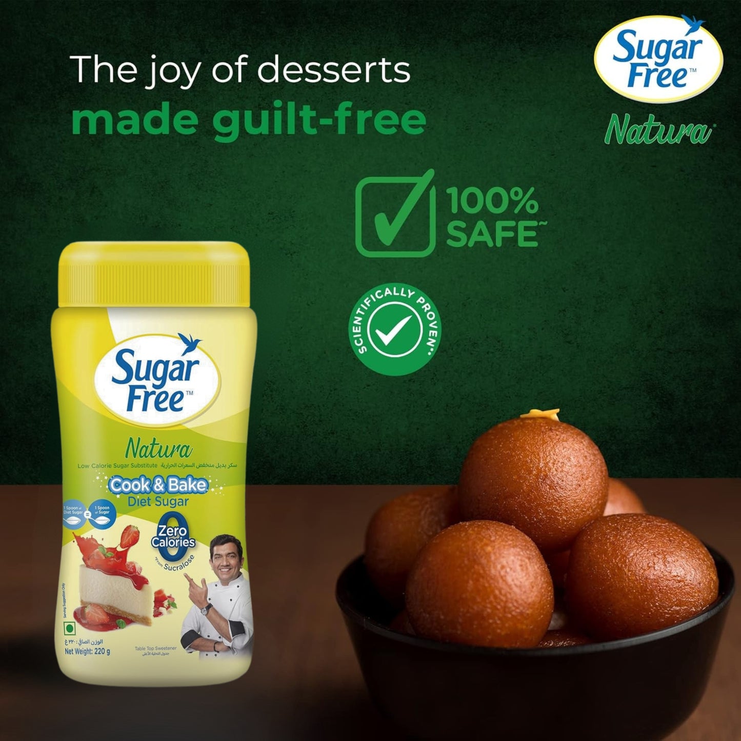 Sugar Free Diet Sweetener, Low Calorie Sugar Substitute for Tea & Coffee, Zero Added Sugar Tabletop Sweetener, Ideal for Cooking & Baking, 220g (Pack of 3, 660g)