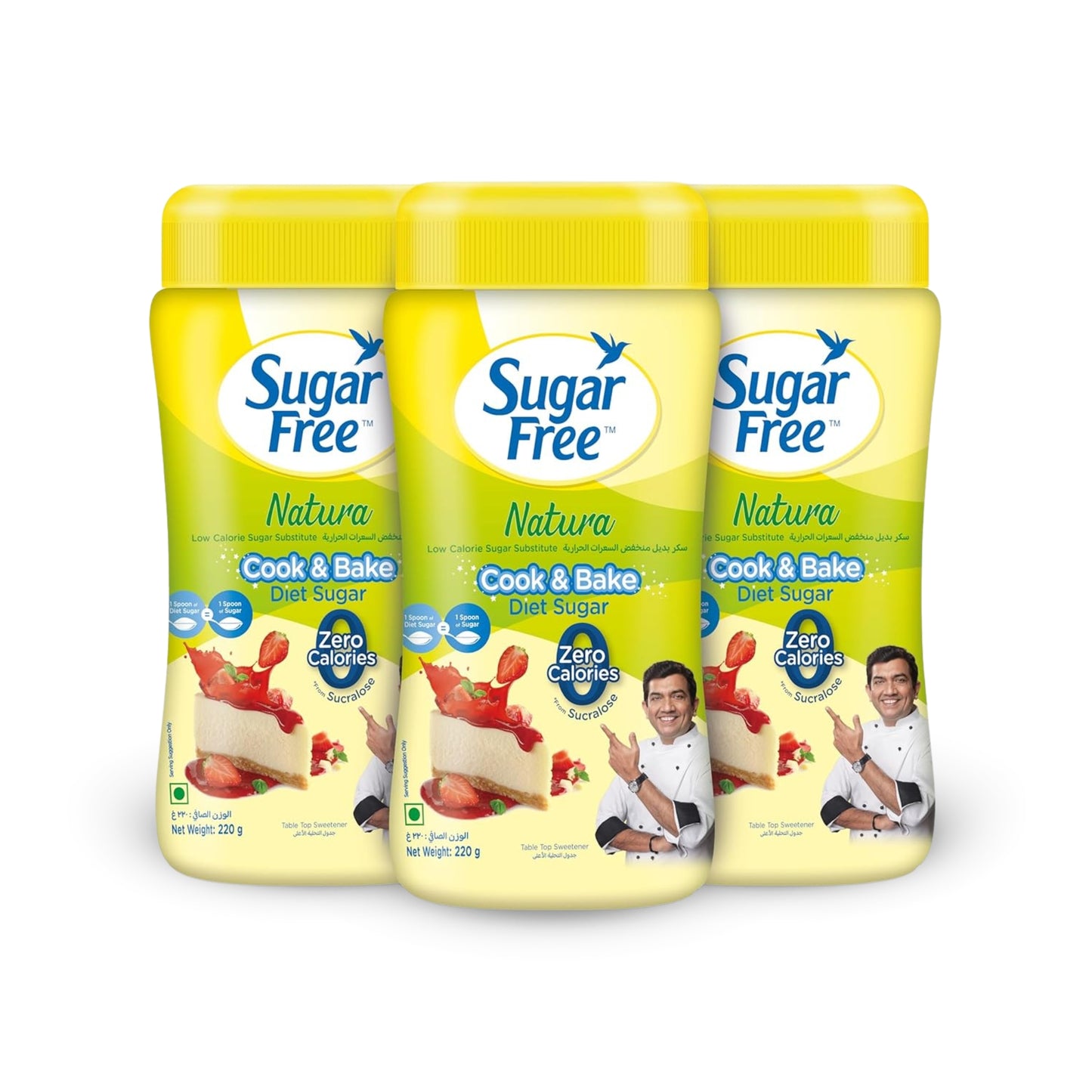 Sugar Free Diet Sweetener, Low Calorie Sugar Substitute for Tea & Coffee, Zero Added Sugar Tabletop Sweetener, Ideal for Cooking & Baking, 220g (Pack of 3, 660g)