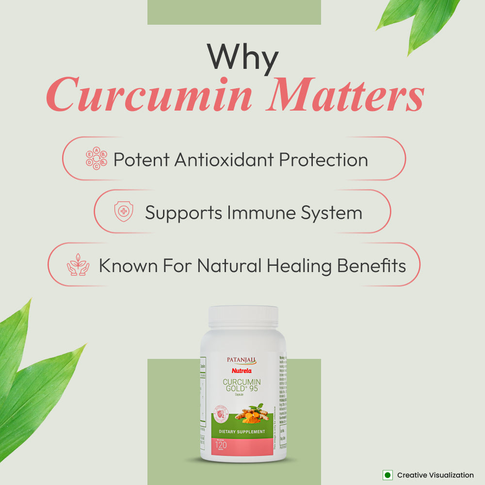 patanjali Nutrela Curcumin Gold+ with Salai Guggul & Black Pepper | 95% Curcuminoids | High-Strength Herbal Supplement | 120 Vegetarian Capsules