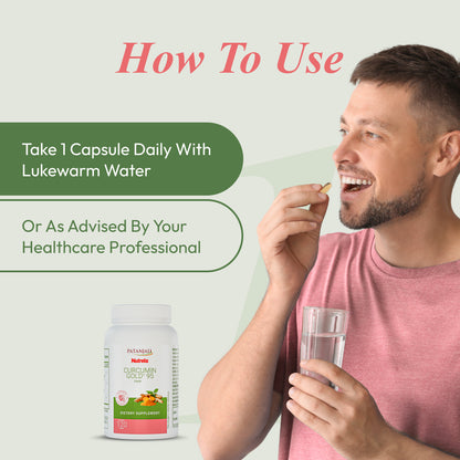 patanjali Nutrela Curcumin Gold+ with Salai Guggul & Black Pepper | 95% Curcuminoids | High-Strength Herbal Supplement | 120 Vegetarian Capsules