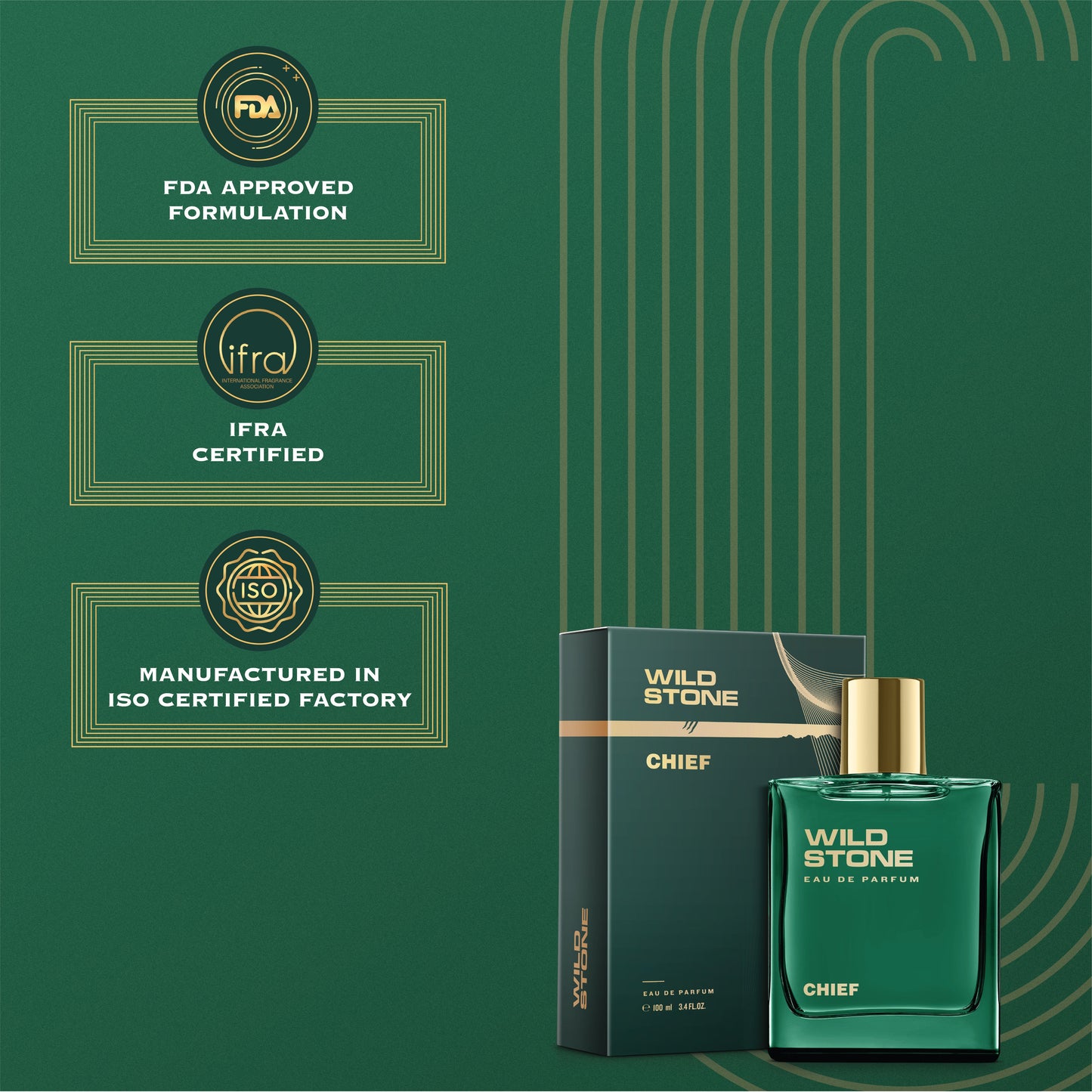 Wild Stone Chief Long Lasting Premium Perfume for Men | Eau de Parfum (EDP) | 100 ml / 3.4 Fl oz | Best Gift for Him l Premium Perfume for Men l Infused with Aquatic and Woody Notes