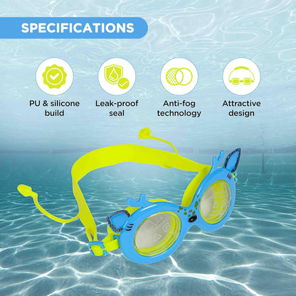 ENDLESS EL1003 Children Swimming Goggle with Anti-Fog and UV Protection | Material: Silicon, PU | Attached Ear Buds and Adjustable Strap | Soft Silicone Gasket for Leak Proof | With Hard Case