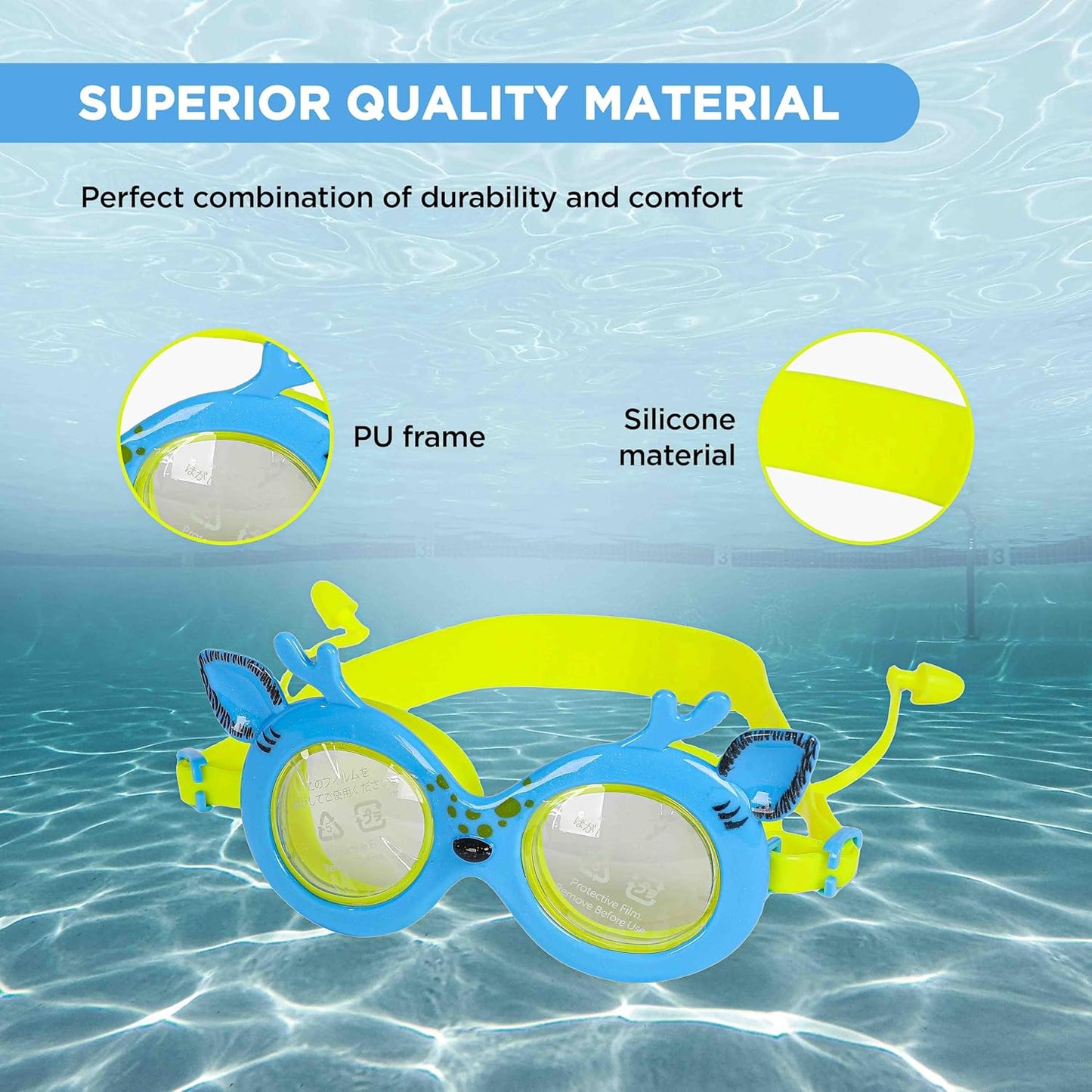 ENDLESS EL1003 Children Swimming Goggle with Anti-Fog and UV Protection | Material: Silicon, PU | Attached Ear Buds and Adjustable Strap | Soft Silicone Gasket for Leak Proof | With Hard Case