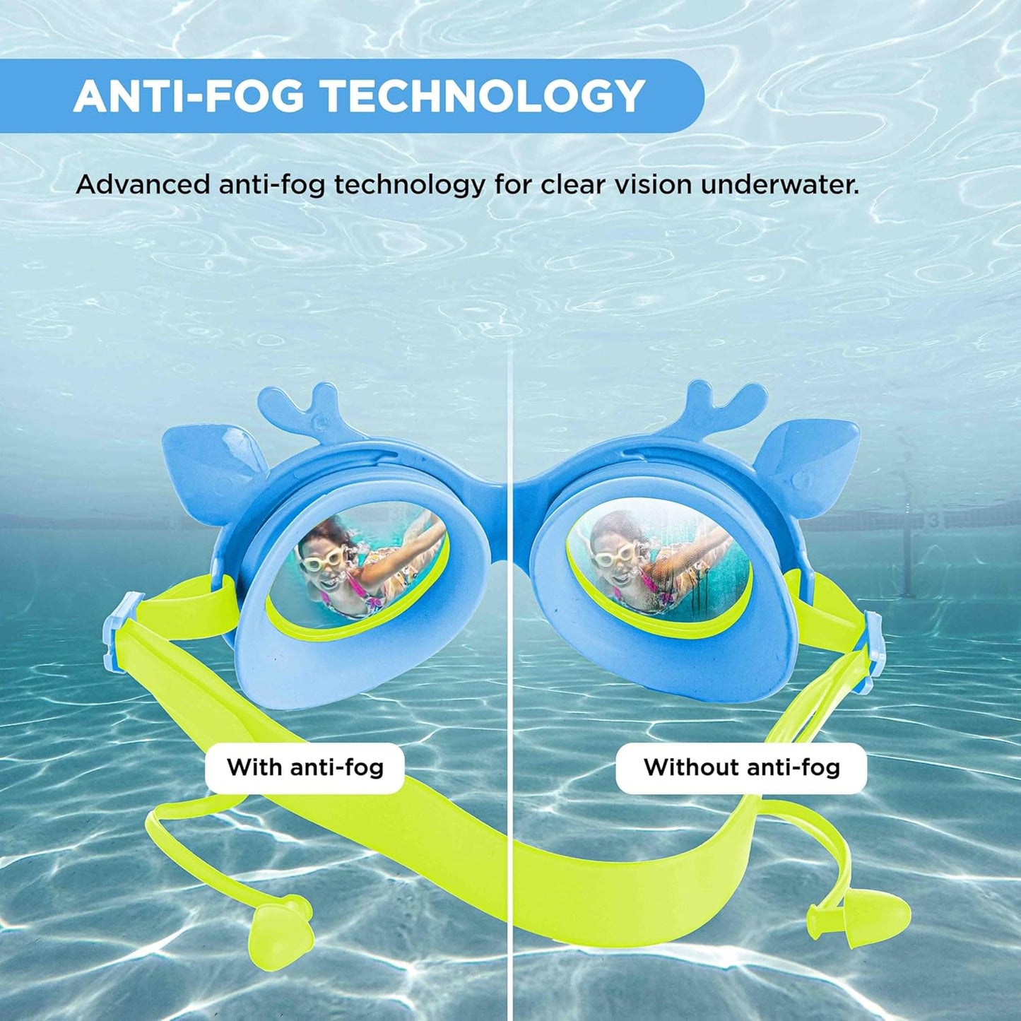 ENDLESS EL1003 Children Swimming Goggle with Anti-Fog and UV Protection | Material: Silicon, PU | Attached Ear Buds and Adjustable Strap | Soft Silicone Gasket for Leak Proof | With Hard Case