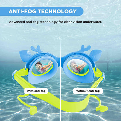 ENDLESS EL1003 Children Swimming Goggle with Anti-Fog and UV Protection | Material: Silicon, PU | Attached Ear Buds and Adjustable Strap | Soft Silicone Gasket for Leak Proof | With Hard Case