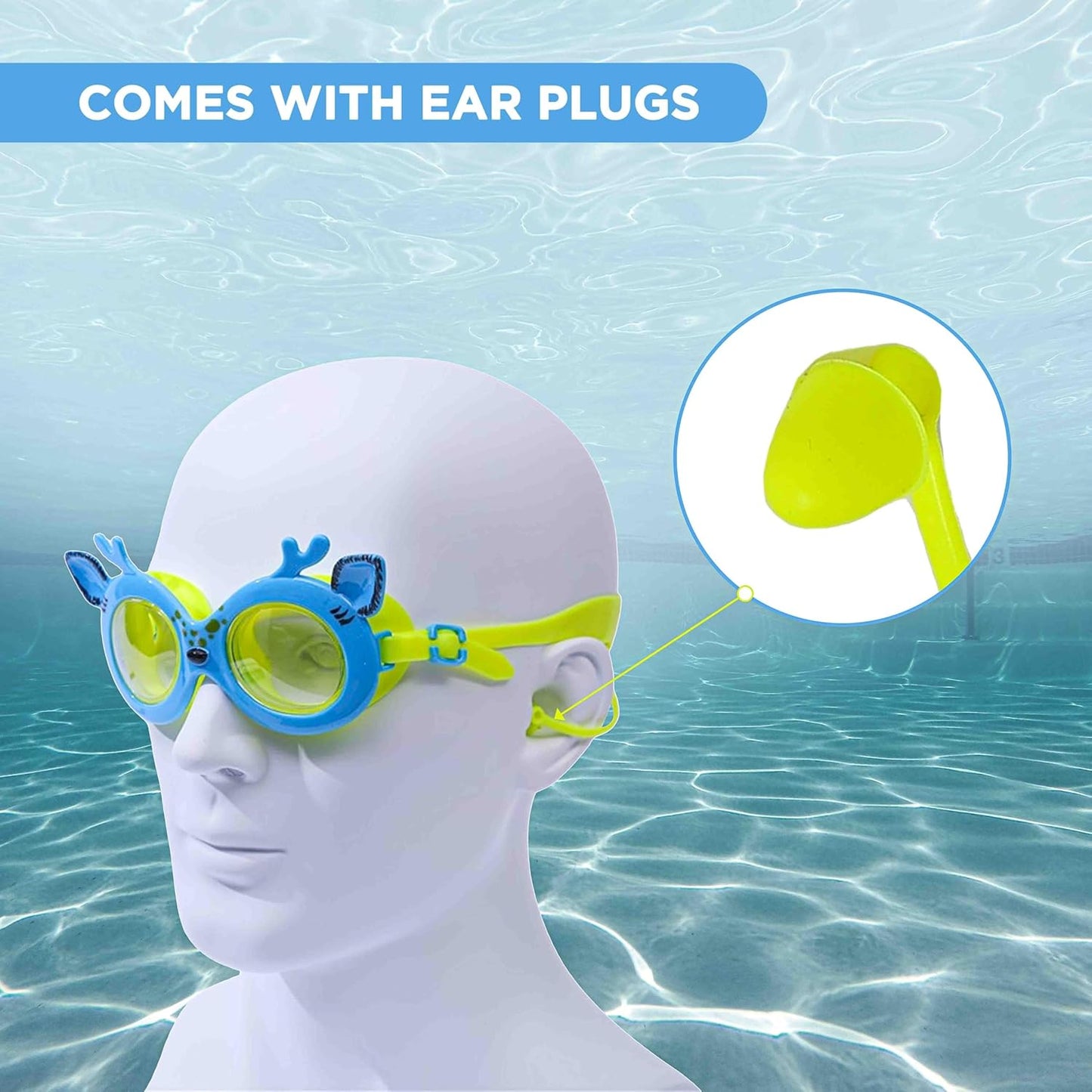 ENDLESS EL1003 Children Swimming Goggle with Anti-Fog and UV Protection | Material: Silicon, PU | Attached Ear Buds and Adjustable Strap | Soft Silicone Gasket for Leak Proof | With Hard Case
