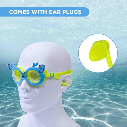ENDLESS EL1003 Children Swimming Goggle with Anti-Fog and UV Protection | Material: Silicon, PU | Attached Ear Buds and Adjustable Strap | Soft Silicone Gasket for Leak Proof | With Hard Case