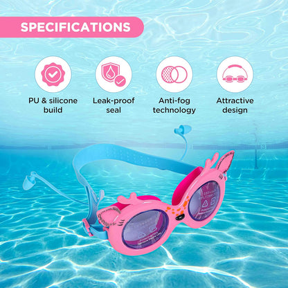 ENDLESS EL1003 Children Swimming Goggle with Anti-Fog and UV Protection | Material: Silicon, PU | Attached Ear Buds and Adjustable Strap | Soft Silicone Gasket for Leak Proof | With Hard Case