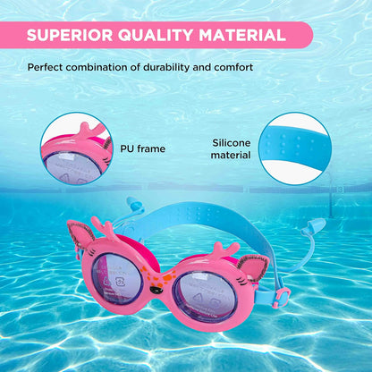 ENDLESS EL1003 Children Swimming Goggle with Anti-Fog and UV Protection | Material: Silicon, PU | Attached Ear Buds and Adjustable Strap | Soft Silicone Gasket for Leak Proof | With Hard Case