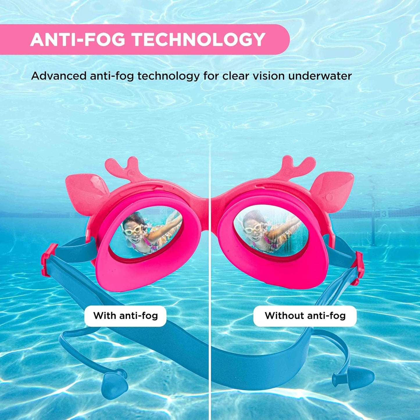 ENDLESS EL1003 Children Swimming Goggle with Anti-Fog and UV Protection | Material: Silicon, PU | Attached Ear Buds and Adjustable Strap | Soft Silicone Gasket for Leak Proof | With Hard Case