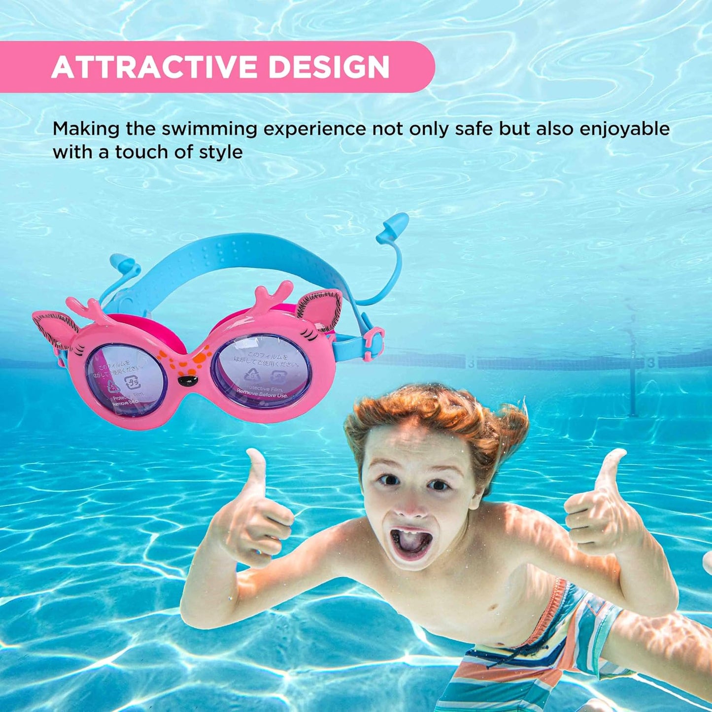 ENDLESS EL1003 Children Swimming Goggle with Anti-Fog and UV Protection | Material: Silicon, PU | Attached Ear Buds and Adjustable Strap | Soft Silicone Gasket for Leak Proof | With Hard Case