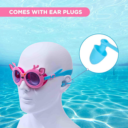 ENDLESS EL1003 Children Swimming Goggle with Anti-Fog and UV Protection | Material: Silicon, PU | Attached Ear Buds and Adjustable Strap | Soft Silicone Gasket for Leak Proof | With Hard Case