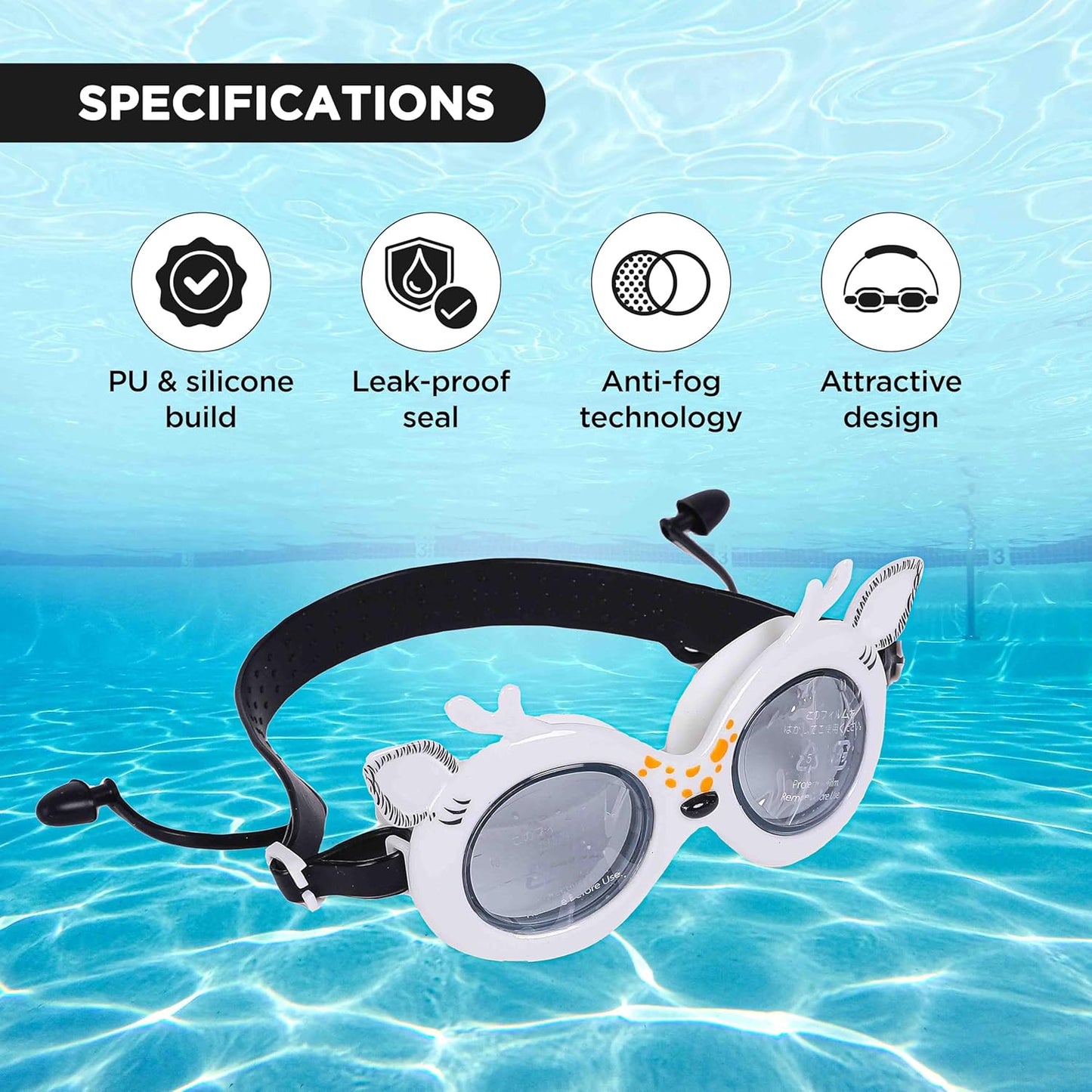 ENDLESS EL1003 Children Swimming Goggle with Anti-Fog and UV Protection | Material: Silicon, PU | Attached Ear Buds and Adjustable Strap | Soft Silicone Gasket for Leak Proof | With Hard Case