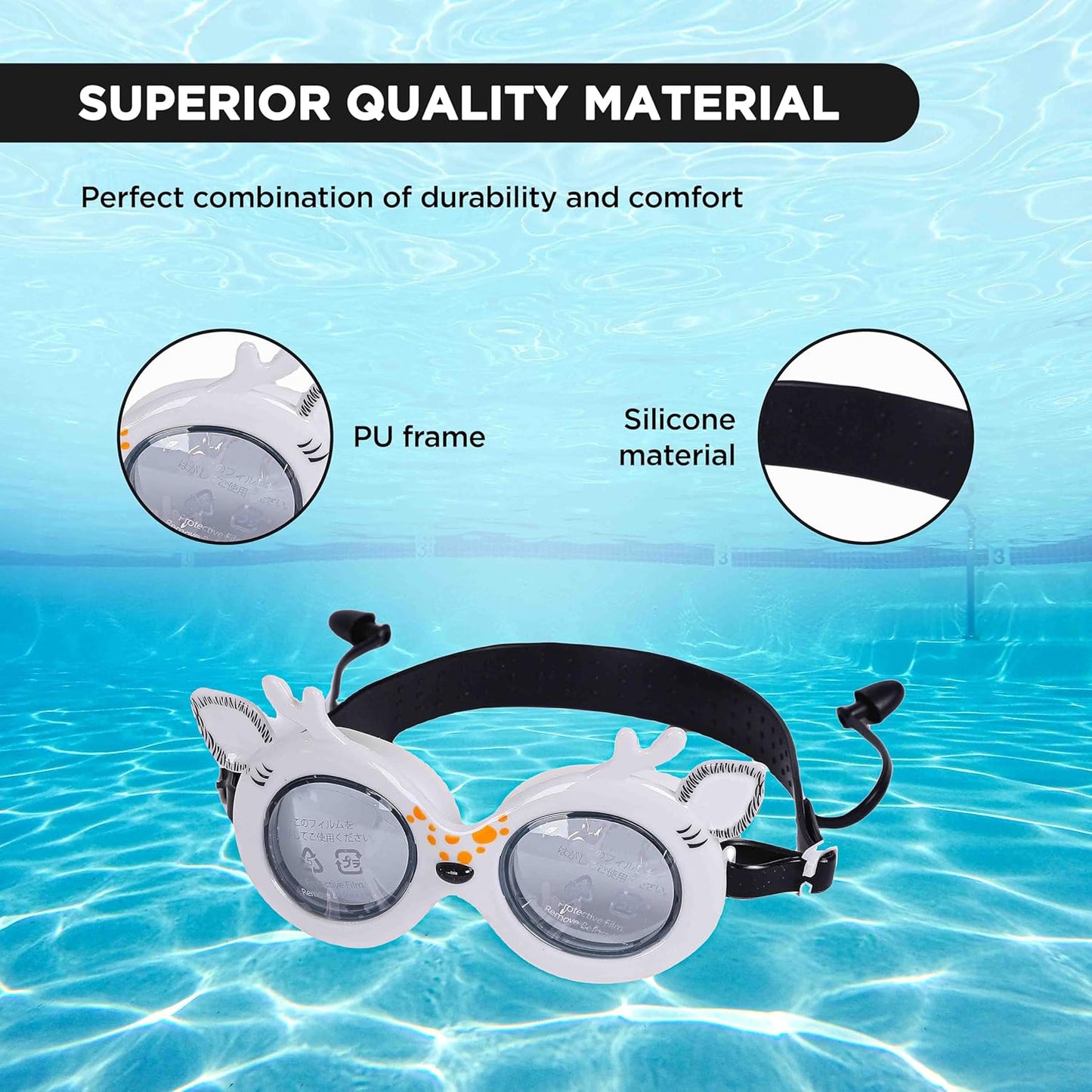 ENDLESS EL1003 Children Swimming Goggle with Anti-Fog and UV Protection | Material: Silicon, PU | Attached Ear Buds and Adjustable Strap | Soft Silicone Gasket for Leak Proof | With Hard Case