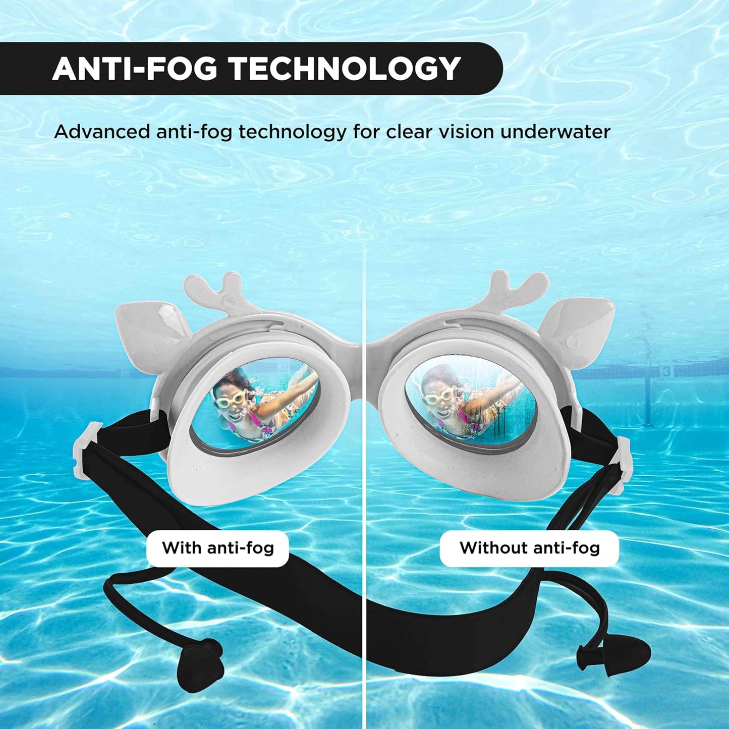 ENDLESS EL1003 Children Swimming Goggle with Anti-Fog and UV Protection | Material: Silicon, PU | Attached Ear Buds and Adjustable Strap | Soft Silicone Gasket for Leak Proof | With Hard Case