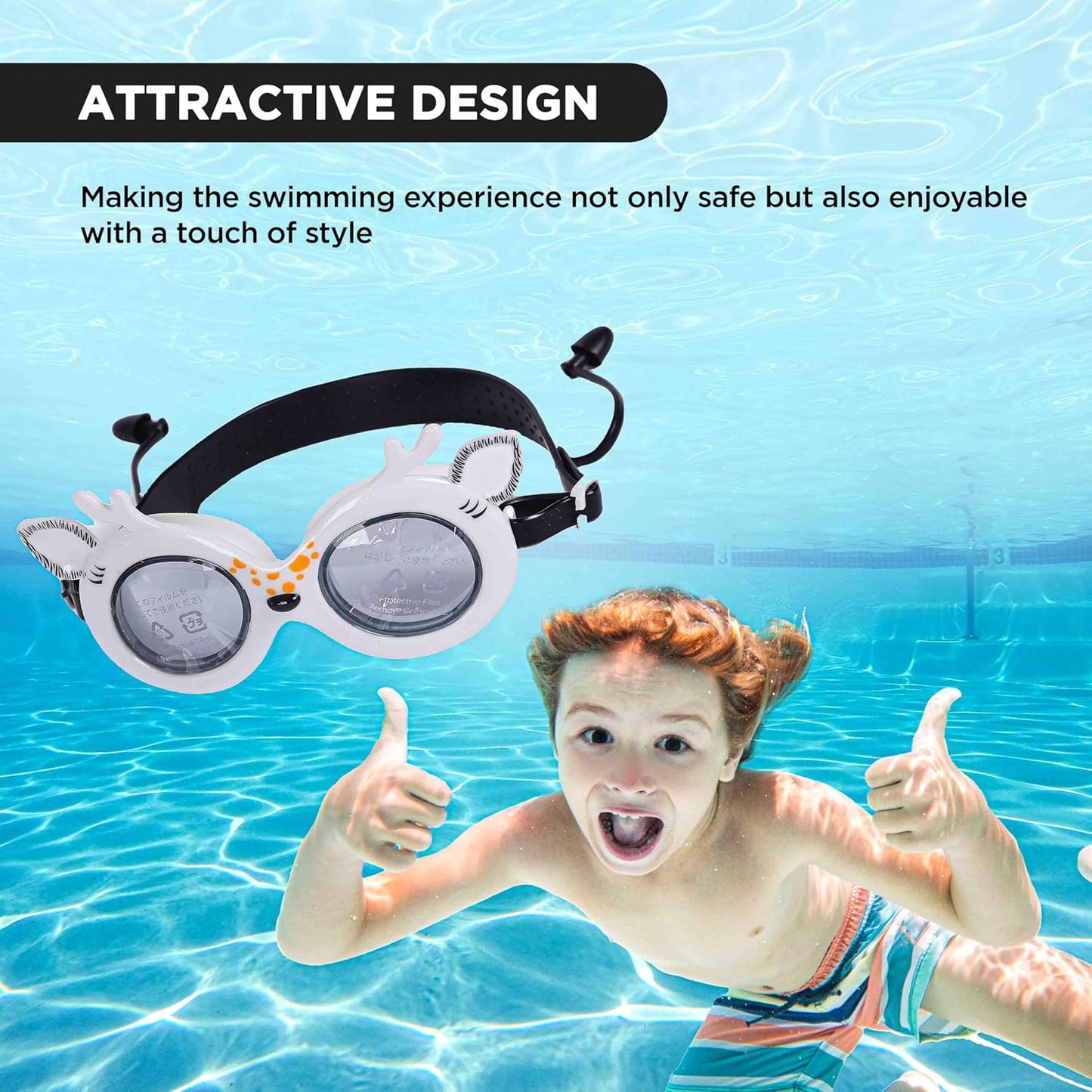 ENDLESS EL1003 Children Swimming Goggle with Anti-Fog and UV Protection | Material: Silicon, PU | Attached Ear Buds and Adjustable Strap | Soft Silicone Gasket for Leak Proof | With Hard Case