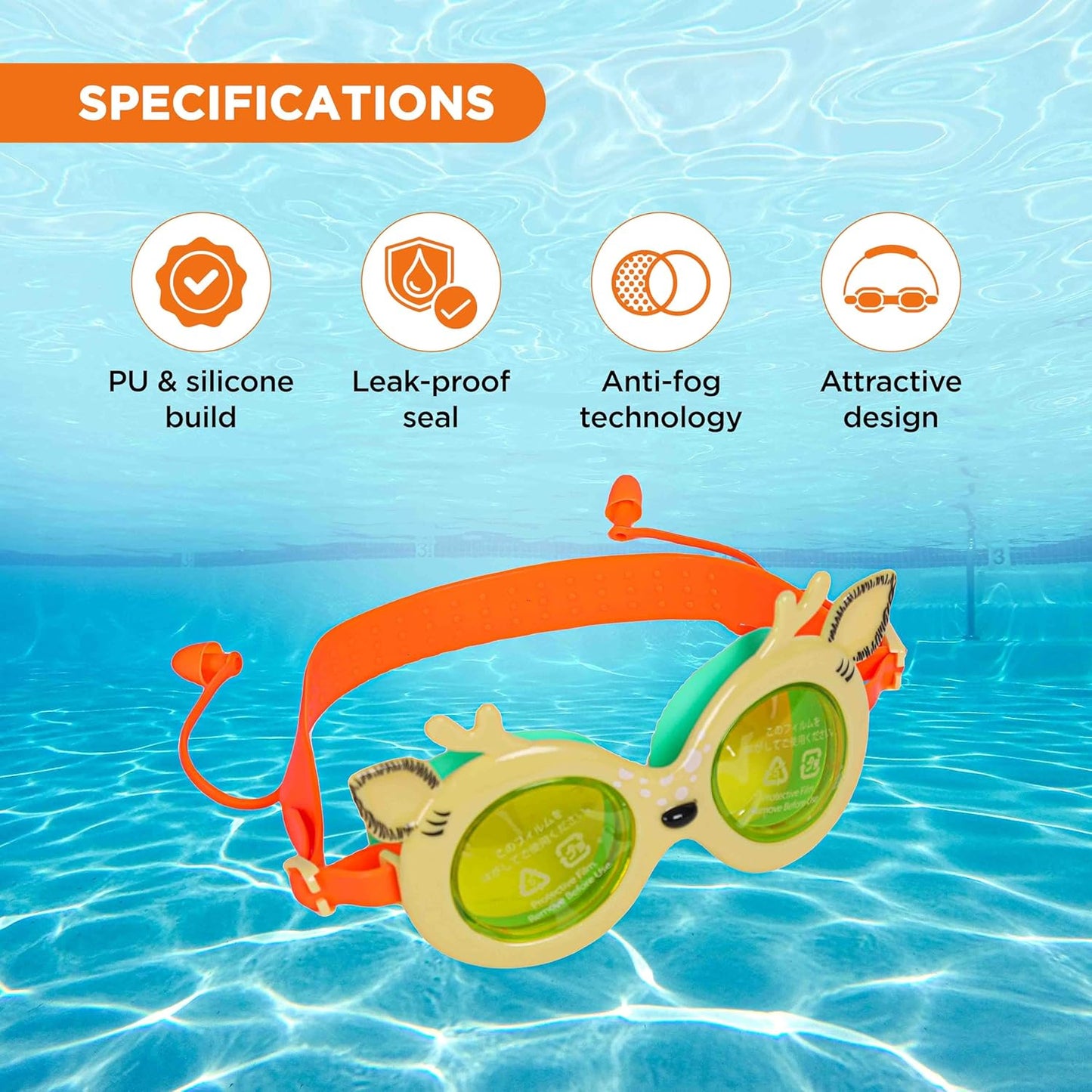 ENDLESS EL1003 Children Swimming Goggle with Anti-Fog and UV Protection | Material: Silicon, PU | Attached Ear Buds and Adjustable Strap | Soft Silicone Gasket for Leak Proof | With Hard Case