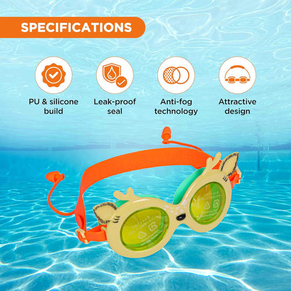 ENDLESS EL1003 Children Swimming Goggle with Anti-Fog and UV Protection | Material: Silicon, PU | Attached Ear Buds and Adjustable Strap | Soft Silicone Gasket for Leak Proof | With Hard Case