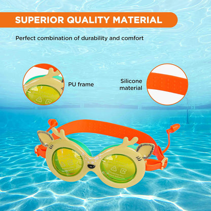 ENDLESS EL1003 Children Swimming Goggle with Anti-Fog and UV Protection | Material: Silicon, PU | Attached Ear Buds and Adjustable Strap | Soft Silicone Gasket for Leak Proof | With Hard Case