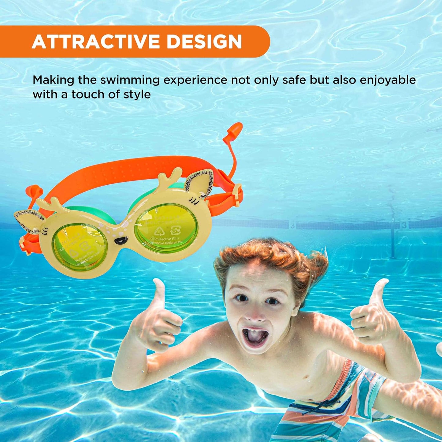 ENDLESS EL1003 Children Swimming Goggle with Anti-Fog and UV Protection | Material: Silicon, PU | Attached Ear Buds and Adjustable Strap | Soft Silicone Gasket for Leak Proof | With Hard Case